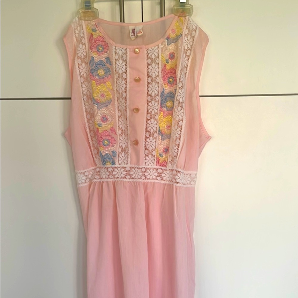 Vintage Lov Lee Pink Lace Embroidery Nightgown Montreal Canada L - Picture 10 of 16
